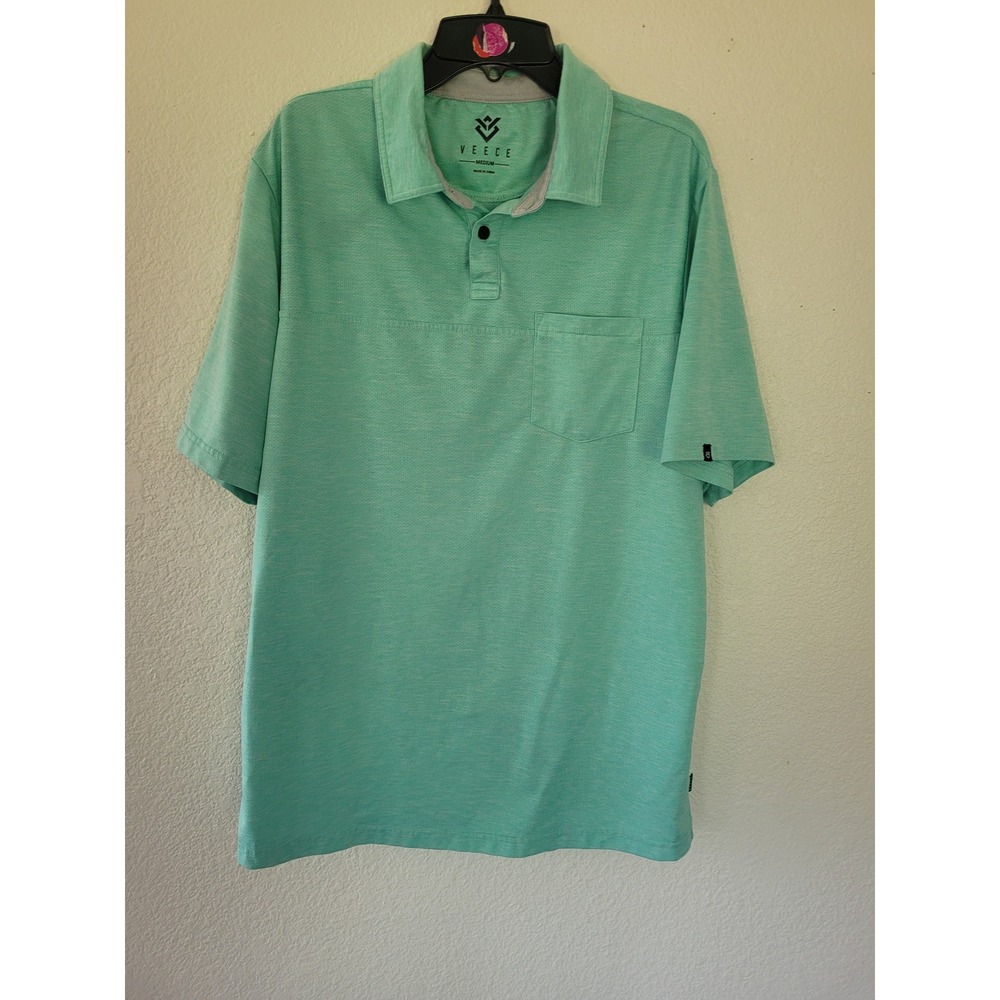 Veece‎ Mens Seafoam Green Heathered Short Sleeve Polo Shirt Medium #3